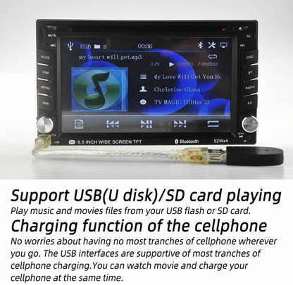 2 Din Autoradio Bluetooth 6.5 inch Touchscreen Afstandsbediening Stereo DVD/CD Speler radio cassettespeler met Mirror Link, FM/SD/USB/AUX