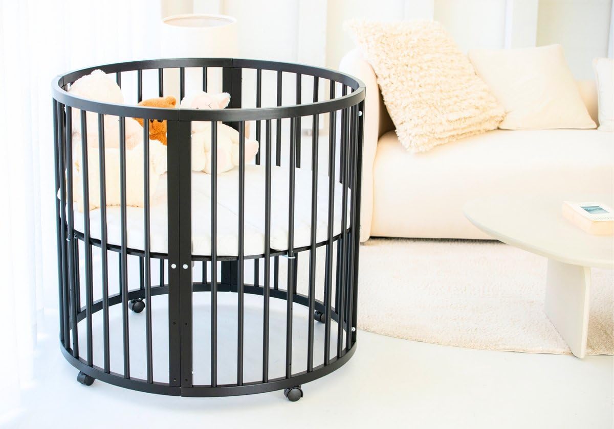 Baby Box - Ground Box - Playpen - Playpen - Playpen - Round - Includes Mattress - On Wheels - 92x92x80.5cm - Black - QUORE