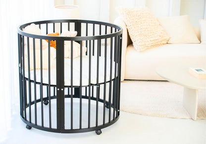 Baby Box - Ground Box - Playpen - Playpen - Playpen - Round - Includes Mattress - On Wheels - 92x92x80.5cm - Black - QUORE