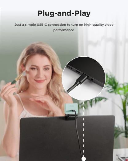 OBSBOT Meet 2-4K Webcam for PC with 1/2" Sensor, AI Framing & Autofocus, Beauty Mode, Lightweight, HDR, Webcam with Microphone, 60 FPS, Web cam for Streaming, Meeting, Gaming, etc. (Aurora Green)