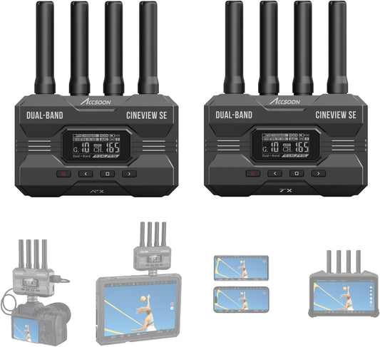 ACCSOON CineView SE Draadloze Videozender en Ontvanger Systeem, 2.4G/5G Dual-Band, HDMI/SDI In/Uit, Tot 350m Bereik, Lage Latentie, voor Cameramonitoring en Live Streaming