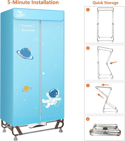 Elektrische Draagbare Wasdroger – Kledingkast – Droogmachine – Wasrek – Geen Installatie Nodig – Grote Capaciteit 170 cm – 1500 W – Blauw