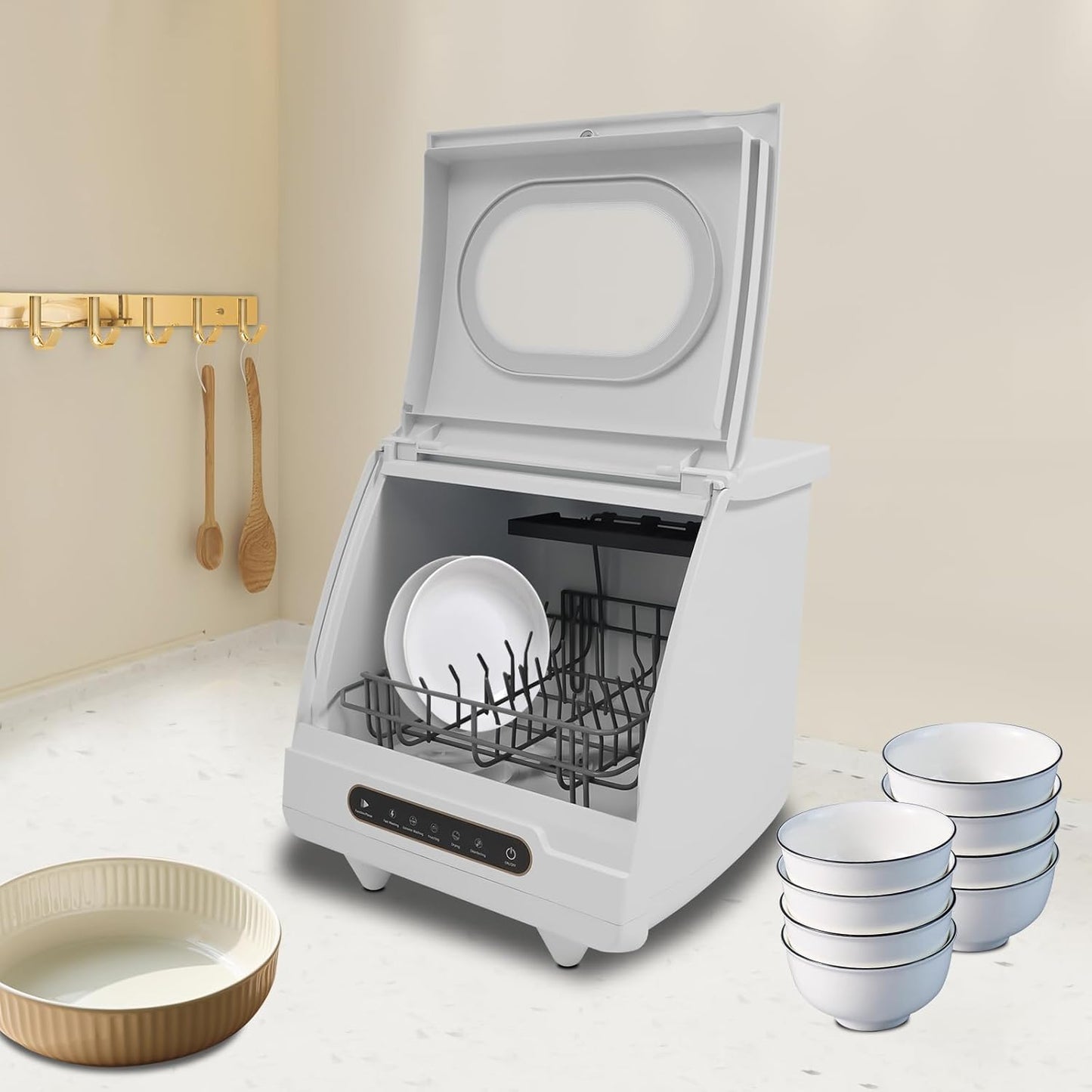 Table Dishwasher 800W Mini Dishwasher 5 Programs Freestanding Table Dishwasher Noise Level 55 dB With Water Pipes And Dishwasher Rack