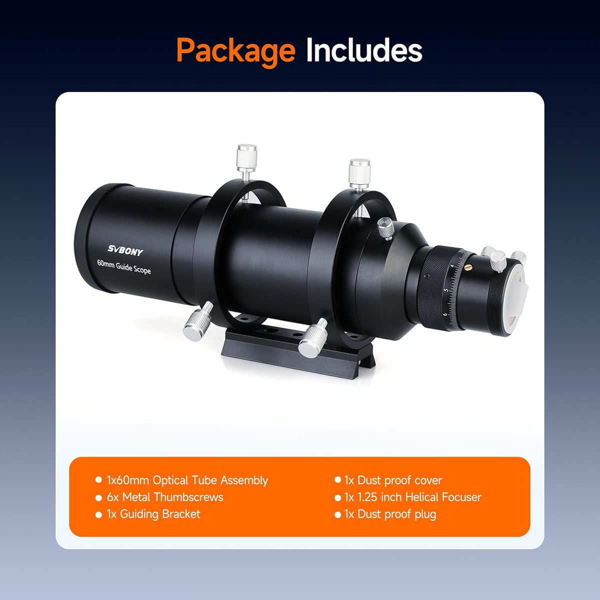 Svbony SV106 Guide Scope 60mm, F4 Zoeker met Spiraalvormige Focuser voor Begeleiden Vinden Sterren, Compatibel met ZWO QHY Auto Guide Camera