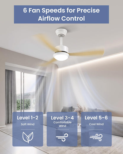 Airwit Plafondventilator met verlichting, stil, 106 cm, plafondventilator met licht en afstandsbediening, voor slaapkamer en woonkamer, lichte houtnerf