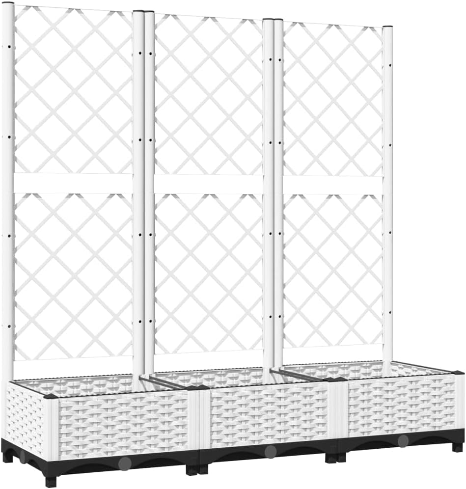 Flower Box for Garden with Integrated Trellis, White, 120 x 40 x 121.5 cm, Polypropylene PP for Climbing Plants, Practical Container for Patio and Patio, Robust Holder - QUORE