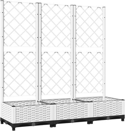 Flower Box for Garden with Integrated Trellis, White, 120 x 40 x 121.5 cm, Polypropylene PP for Climbing Plants, Practical Container for Patio and Patio, Robust Holder - QUORE