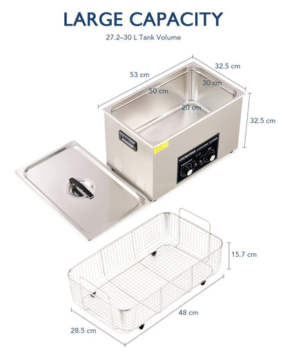CREWORKS 30L Ultrasonic Cleaner with Heater and Timer, 600W Stainless Steel Ultrasonic Cleaner, Professional Ultrasonic Cleaner with Rotary Knobs for Laboratory Tools Car Parts More