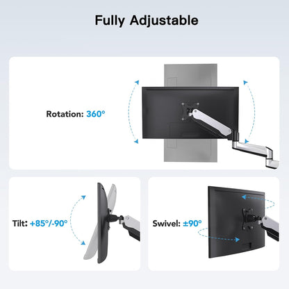 HUANUO Drievoudige Monitor Standaard voor 13-32 Inch Gebogen Flatscreens, In Hoogte Verstelbare Monitorarm met Kolom, Full Motion Gasveer Monitorsteun, Gewichtscapaciteit 8kg Per Arm