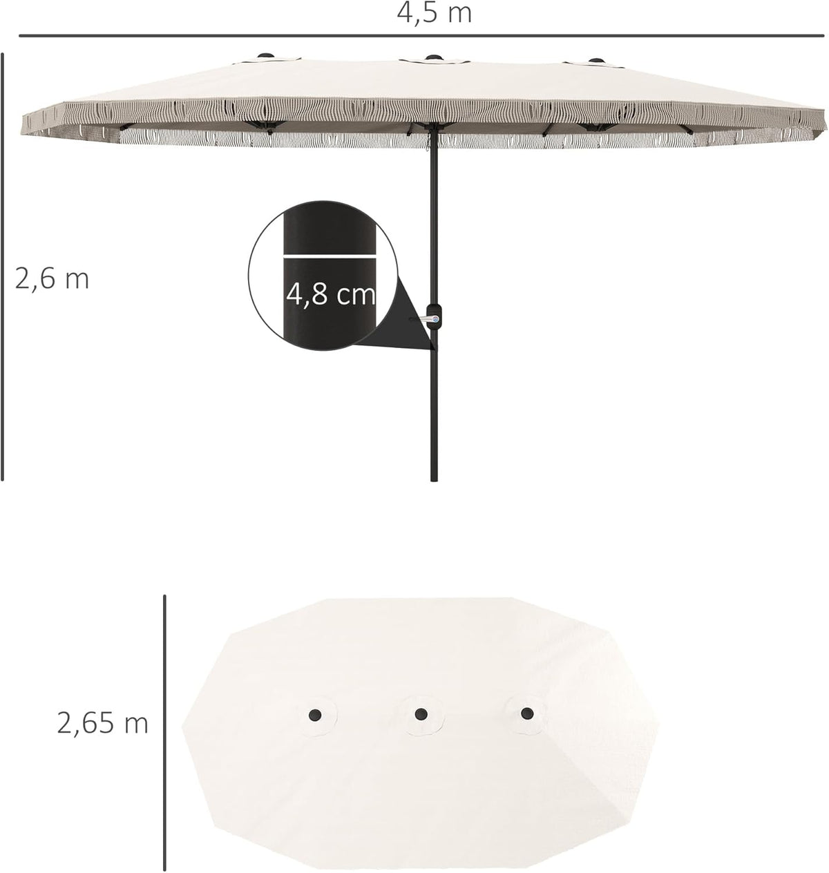 Outsunny Garden Shade Double Rectangle 4.5 x 2.65 x 2.60 m with Crank and Fringes, 180 g/m², Parasol for Balcony, Pool, Patio, Cream - QUORE