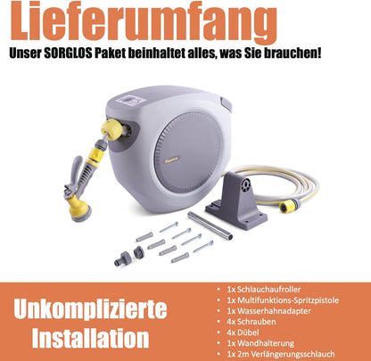 FANZTOOL 35 m + 2 m slanghaspel set met wandhouder incl. 8-functies multi-handdouche | automatisch oprollen | 180° draaibaar | tuinslang RoHS getest