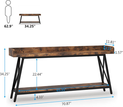 Tribesigns Console Table Rear Sofa Extra Long 180 cm Industrial Style for Living Room Narrow Entrance Long Table Brown