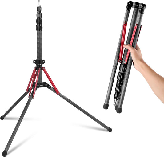 Lichtstandaard – Lampstatief – Fotostatief – Reisstatief – Studio Statief – Koolstofvezel – 180° Omkeerbare Poten – 51 Tot 220 Cm – 3,5 Kg Draagkracht