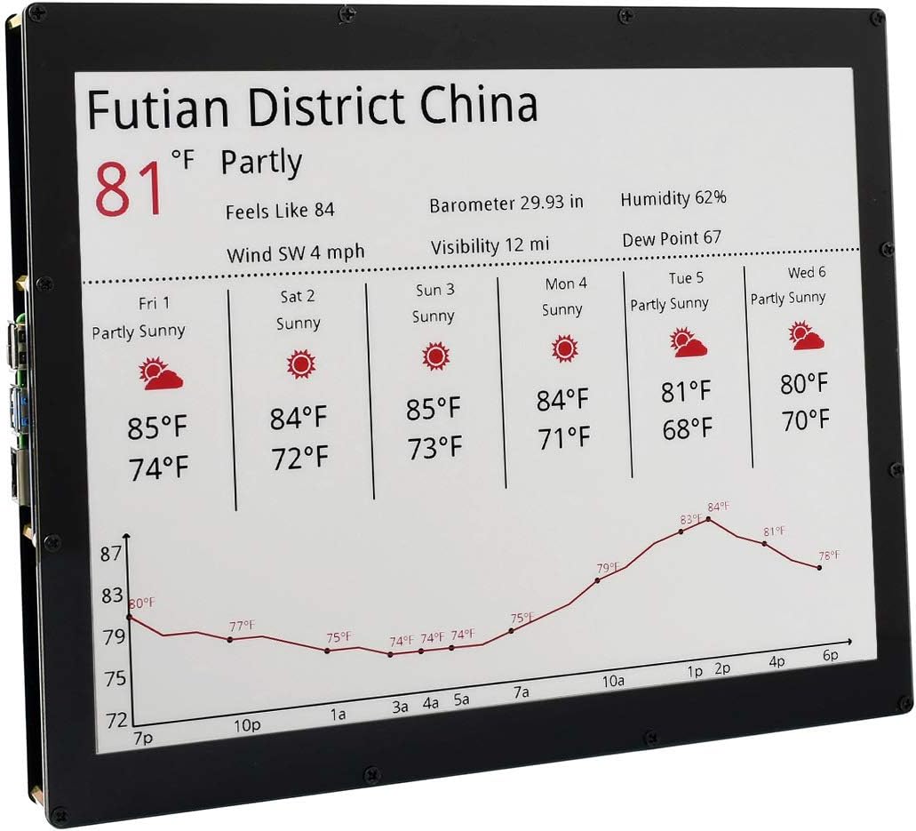 Waveshare 12.48inch E-Ink Display Module 1304×984 Resolution with Embedded Controller SPI Interface Red/Black/White Three-Color E-Paper Display Screen