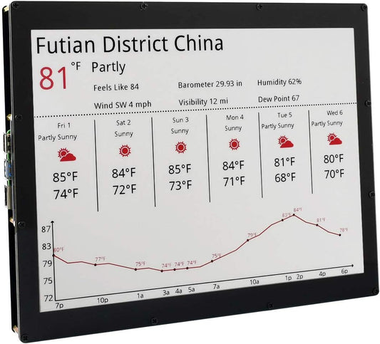 Waveshare 12.48inch E-Ink Display Module 1304×984 Resolution with Embedded Controller SPI Interface Red/Black/White Three-Color E-Paper Display Screen