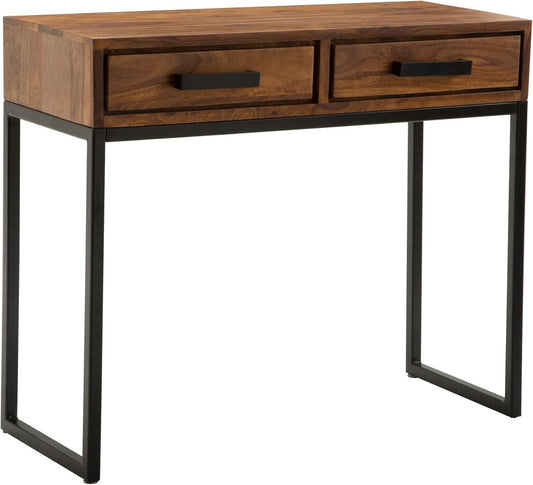 Console Sidetable – Hall Table – Sideboard – Woonkamertafel – Design Meubel – Massief Sheesham Hout – Gepoedercoat Metaal – 90x76x36 cm – Smal & Ruimtebesparend - QUORE
