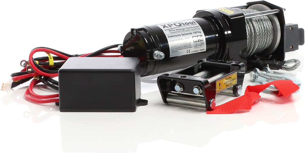 Elektrische kabellier 1587 kg – Motorlier – Treklier – Lier – Staalkabellier – 12 V, 1,5 pk motor – 10,5 m staalkabel
