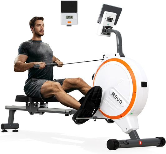 Home Rowing Machine, Magnetic Rowing Machine with 16 Resistance Levels, LCD Display and Smartphone/Tablet Holder, R200 - QUORE