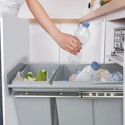 Nisorpa Trek Keuken Afvalbak 10L + 20L Recycling Keuken Kast Kast Vuilnisbakken Afvalcontainers Sluit Vuilnisbak met twee compartimenten voor Afval Sorteren 480x260x418mm Grijs