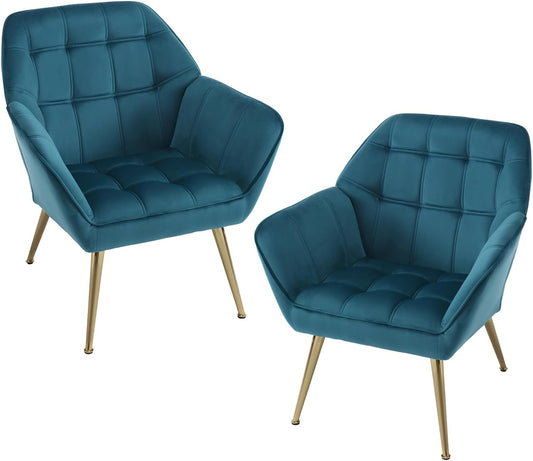 Fluwelen Kuipstoelen – Fauteuils – Sofa Stoelen – Accent Stoelen – Lounge Stoelen – Set Van 2 – Zachte Fluwelen Bekleding – Stevige Metalen Poot