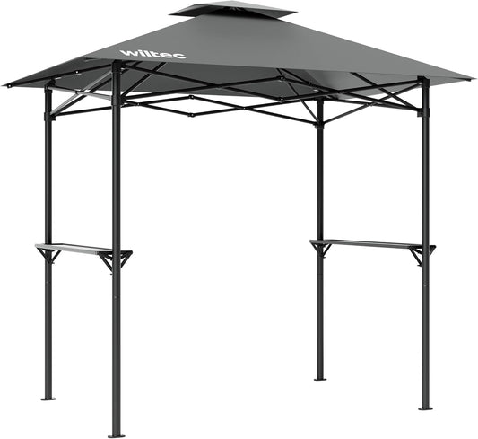 Wiltec BBQ-paviljoen barbeque grillpaviljoen rookafvoer met 2 platen, 2,45 x 1,52 m grijs
