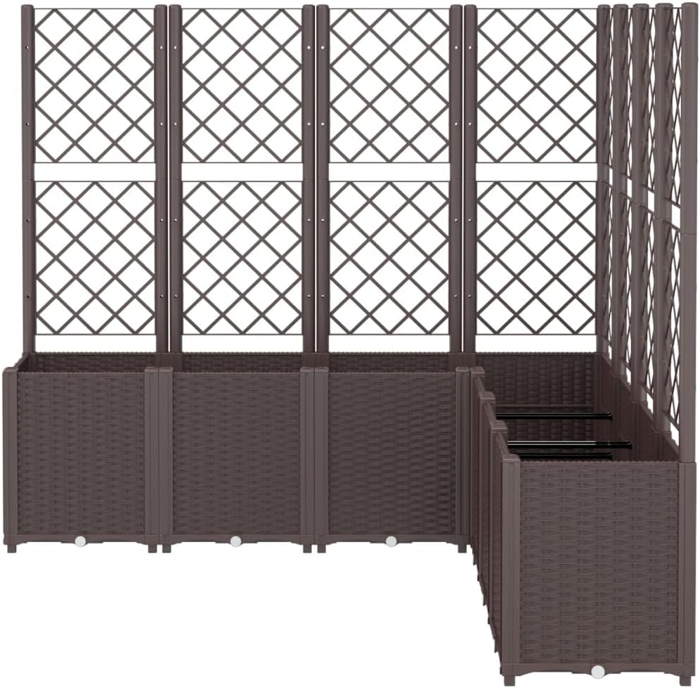 Planter with Trine Grid Brown 160 x 160 x 140 cm PP Plant Bed Raised Planter for Vegetables Flowers Succulents Garden Bed Planter for Garden Patio - QUORE