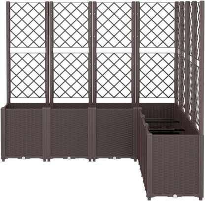Planter with Trine Grid Brown 160 x 160 x 140 cm PP Plant Bed Raised Planter for Vegetables Flowers Succulents Garden Bed Planter for Garden Patio - QUORE