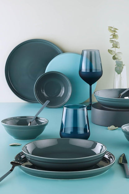 Elegant 18-delige dinerset, 100% porselein, inclusief 6 borden (25 cm), 6 borden (21 cm), 6 kommen (14 cm), vaatwasmachinebestendig en magnetronbestendig
