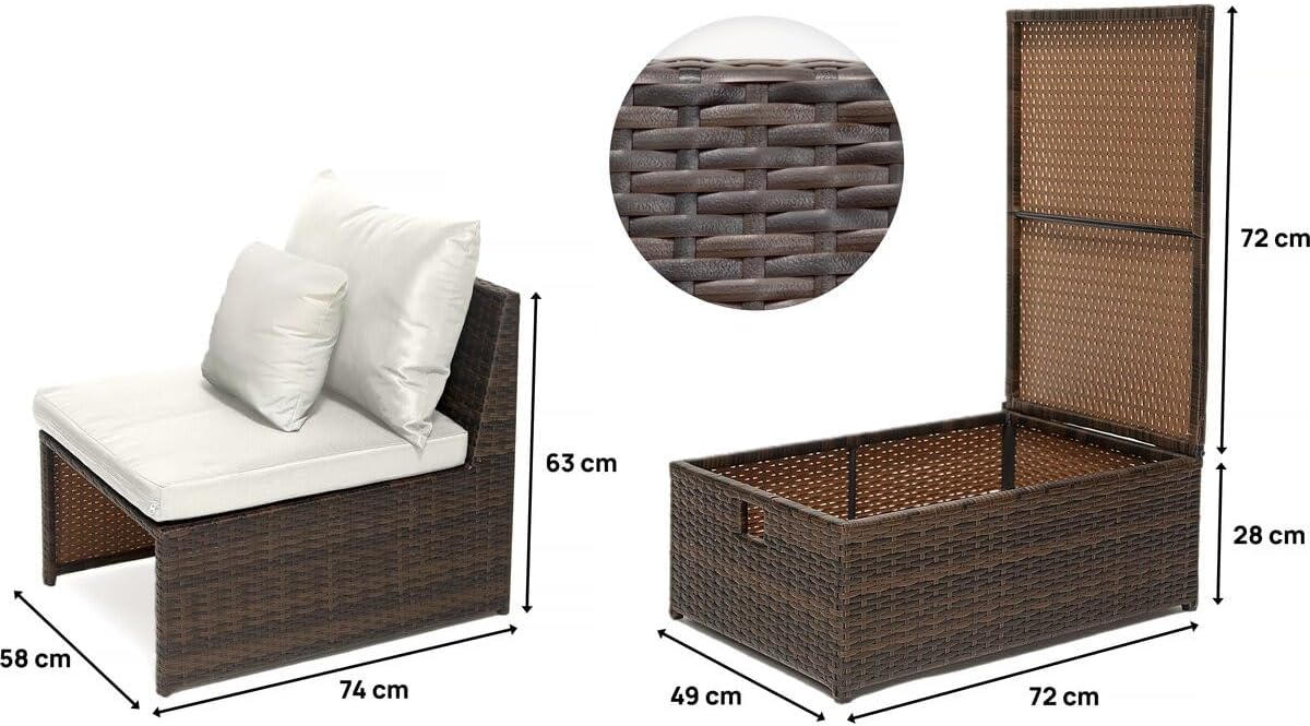 Set van 2 "Farel" tuinfauteuils met voetensteun en opbergkist - Beige/Bruin - QUORE