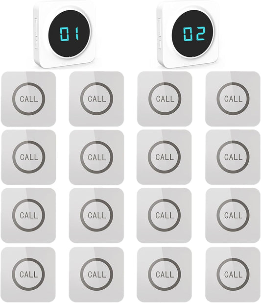 ALIBELL Draadloos oproepsysteem voor restaurant, calling systeem, 2 digitale led-display-ontvangers en 16 Beeper Pager voor restaurant, verbetering van de servicekwaliteit