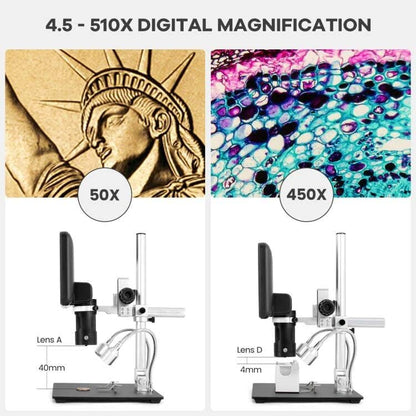 Andonstar AD246-M Digitale Microscoop - 3 Lens Solderen, Elektronisch, Munt, Biologische Kit - 1080P FHD Video Record, 7 Inch LCD 500x, 32G Kaart