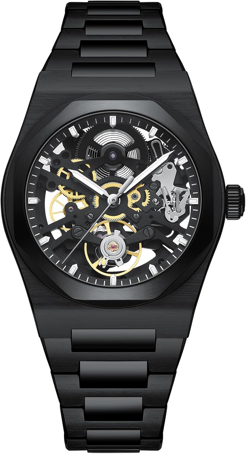 Automatisch herenhorloge, skelet, automatisch uurwerk, precisie (38,5 mm), van 316L staal, waterdicht 10 ATM, krasbestendig saffierglas