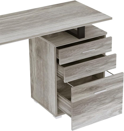 BAKAJI Scrivania Con cassettiera Bureau met lade, computertafel, staal, hout, kantoor grijs, Unica