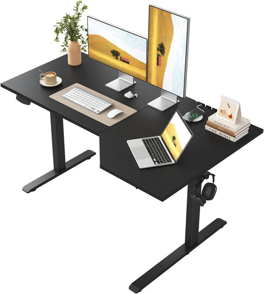 Klicelor L-vormige Verstelbare Hoogte Bureau, 160x (60-90cm), Elektrische Staande bureau, Zit-Sta Bureaux voor het Thuis Kantoor, Ergonomische Computertafel met Splytplaat, zwart