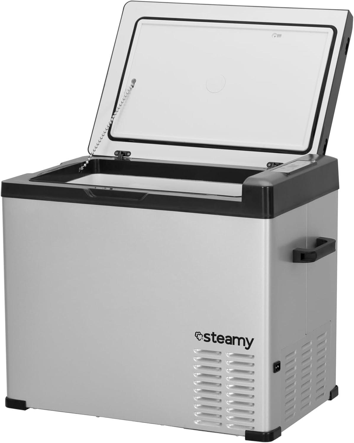 Steamy-E Single Zone 50, Elektrische Compressor Koelbox, 44 Liter, Zilver, 12V/230V, voor vriezen en koelen van -20 tot +20, ideaal voor op de camping