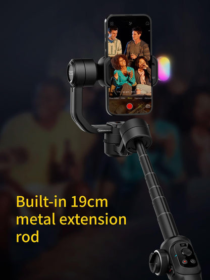 AOCHUAN Gimbal Stabilizer Voor Smartphone Met 8 Inch Verlengstang, 3-Assige Stabilizer Met RGB Magnetisch Vullicht Voor Video-Opname, Compatibel Met iPhone/Android