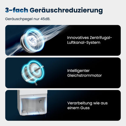 Newentor Luchtontvochtiger 25 l/24 uur, voor ruimtes van 215 m³/80 m², 3-voudige geluidsreductie, energiebesparende chip, eenvoudige bediening, met 1 m afvoerslang en afneembaar filter, timer