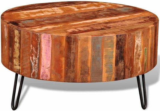 vidaXL Coffee Table Round Recycled Wood Wooden Salon Table Side Table Table