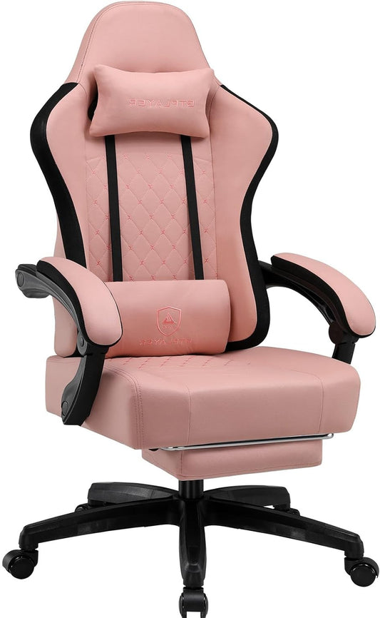 GTPLAYER Gaming Chair, Office Chair with Pocket Spring Cushion, Armrests and Hinged Footrest, Ergonomic Computer Chair with High Back and Lumbar Support OB - QUORE