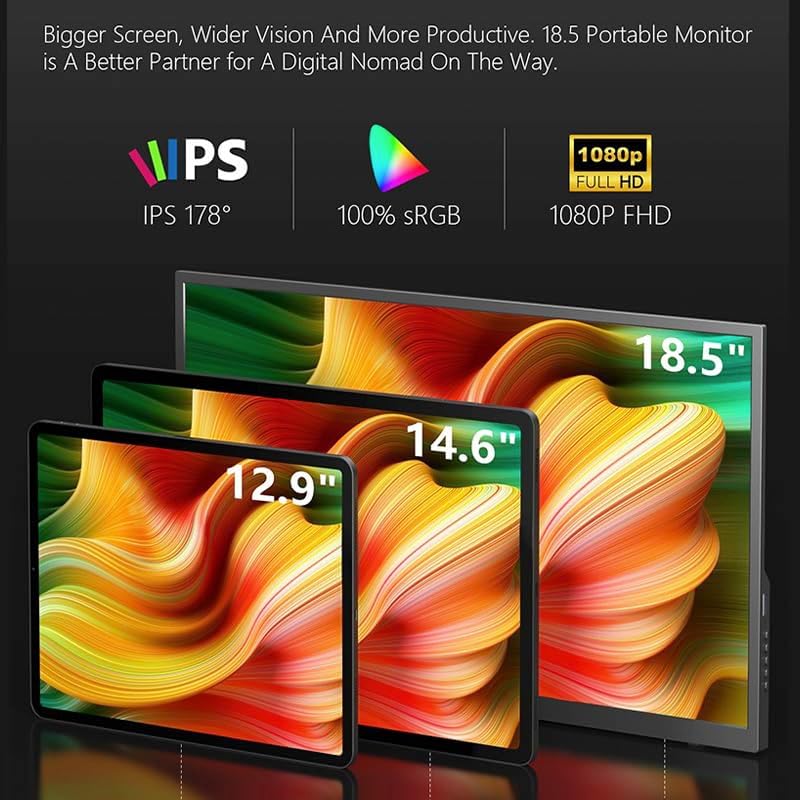 Lipa HDR-80 portable monitor Full HD 18.5 inch - Portable screen - Computer screen - 100 Hz - HDMI - 2x USB C - With sleeve and kickstand - Freesync - 1920 x 1080 pixels - Dual Speakers - QUORE