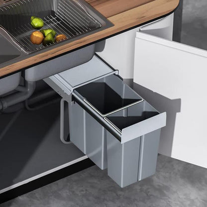 Nisorpa Trek Keuken Afvalbak 10L + 20L Recycling Keuken Kast Kast Vuilnisbakken Afvalcontainers Sluit Vuilnisbak met twee compartimenten voor Afval Sorteren 480x260x418mm Grijs
