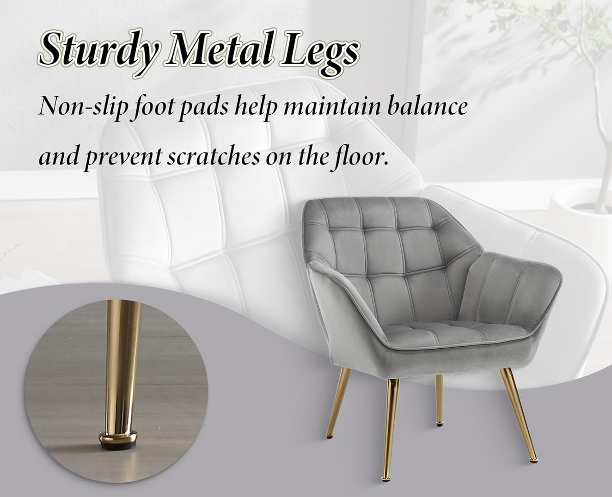 Fluwelen Fauteuil Set – Gestoffeerde Stoel – Kuipstoel – Accentstoel – Lounge Stoel – Compact Design – Metalen Poten – 2 Stuks Grijs