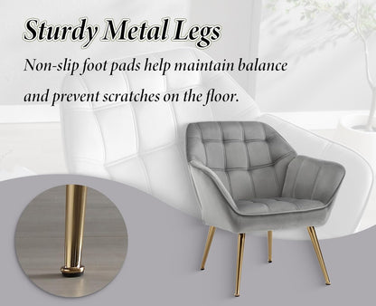 Fluwelen Fauteuil Set – Gestoffeerde Stoel – Kuipstoel – Accentstoel – Lounge Stoel – Compact Design – Metalen Poten – 2 Stuks Grijs