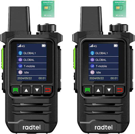 Radtel P6 PoC-radio (Push-to-Talk over Cellular), onbeperkt bereik in het hele land, draagbare portofoons, oplaadbare portofoons (2 stuks met 2 simkaarten)