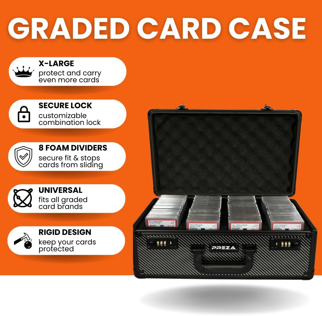 PREZA Graded Card Storage Box - Premium Trading Card Case voor Graded Sports Cards - Carbon Fiber Slab Case (XL)