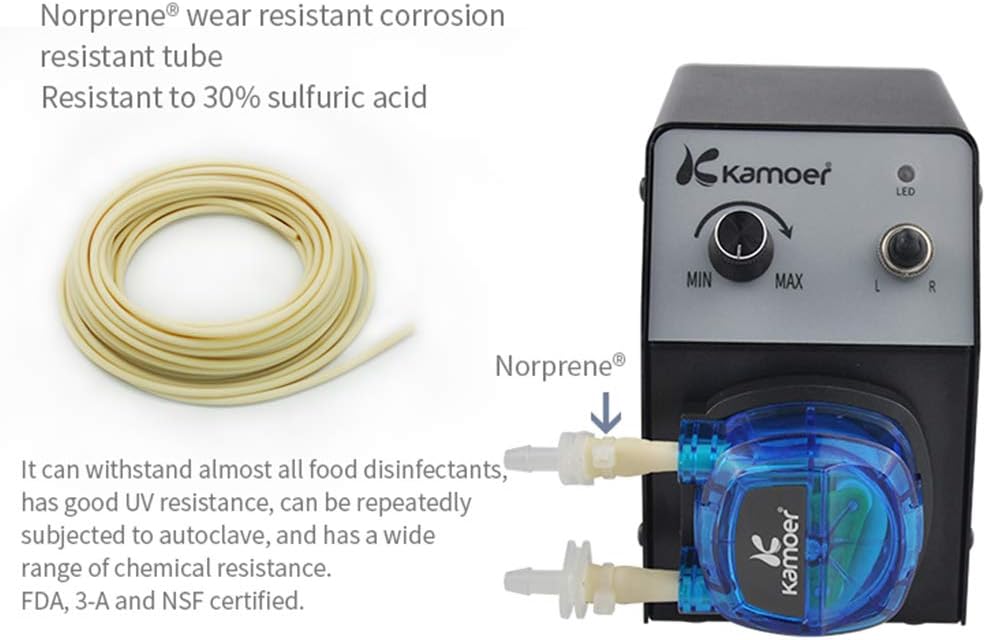 Kamoer KCP PRO2 40-210ml/min hoge stroom peristaltische pomp 12V dc variabele snelheid kleine doseerpomp voor laboratorium chemisch experiment met Norprene buis 3.2mm ID× 6.4mm OD en voedingsadapter