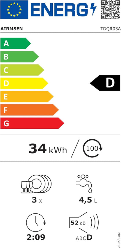 AIRMSEN Mini-vaatwasser met 5 + 1 programma's, tank van 5 liter, 2 watervoorzieningsmogelijkheden, touch-bediening en led-display, ideaal voor familiekeuken, woningen, wit