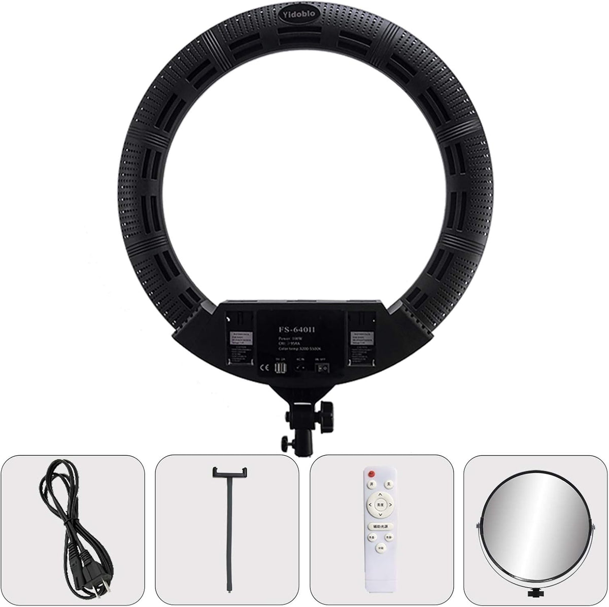 22 inch 100W LED ringlamp licht kits:handtas,statiefstandaard,infrarood afstandsbediening en 3 bases van de telefoon beugel,voor make-up portret Selfie YouTube verlichting (zwarte kleur)