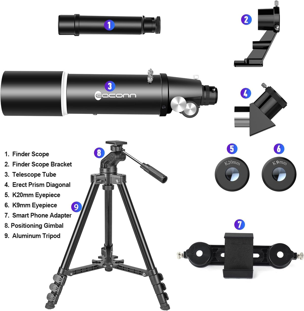 Telescoop, astronomie telescoop voor volwassenen, 80 mm Aperture 600 mm draagbare reisscoop voor beginners en kinderen met statief telefoon adapter rugzak