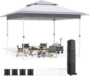 Paviljoen - Tuinpaviljoen - Partytent - Tuintent - Pop-up Kliksysteem - met 4 Muggennet Zijpanelen - Roldraagtas - Waterdicht - Stabiel - Dubbel Dak - UV-bescherming 50+ - 4 Zandzakken - voor Patio - Markt - Camping - 3.6 x 3.6 m - Grijs-Wit